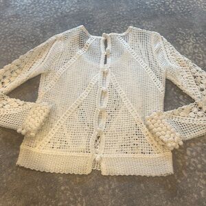 INTERMIX WHITE COTTON CROCHETED SIZE M SWEATER